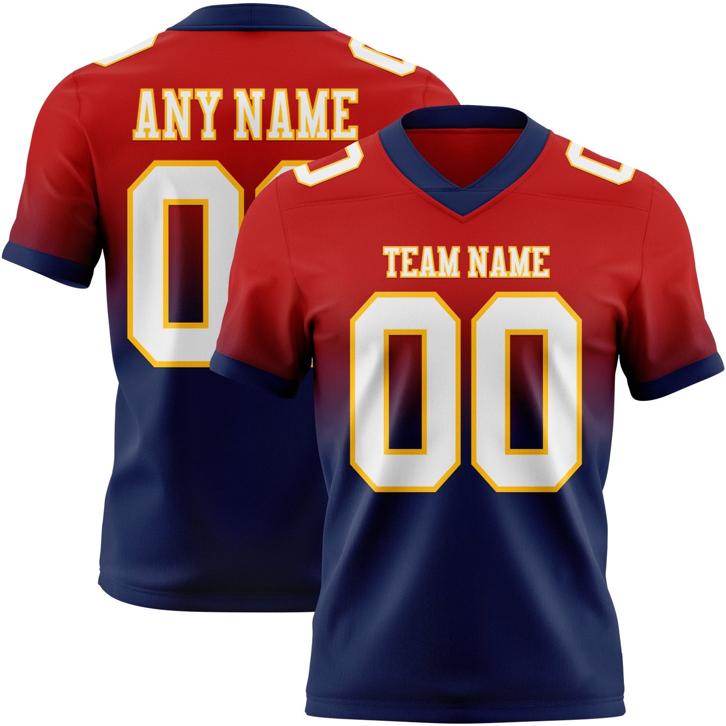Custom Red White Navy-Gold Mesh Authentic Fade Fashion Football Jersey - Sky-Custom