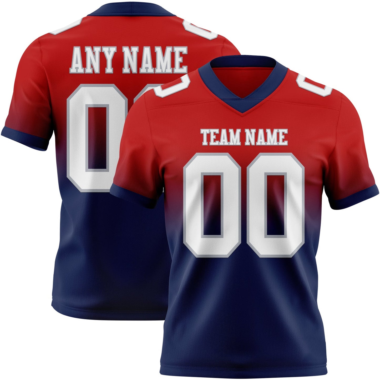 Custom Red White Navy-Gray Mesh Authentic Fade Fashion Football Jersey - Sky-Custom
