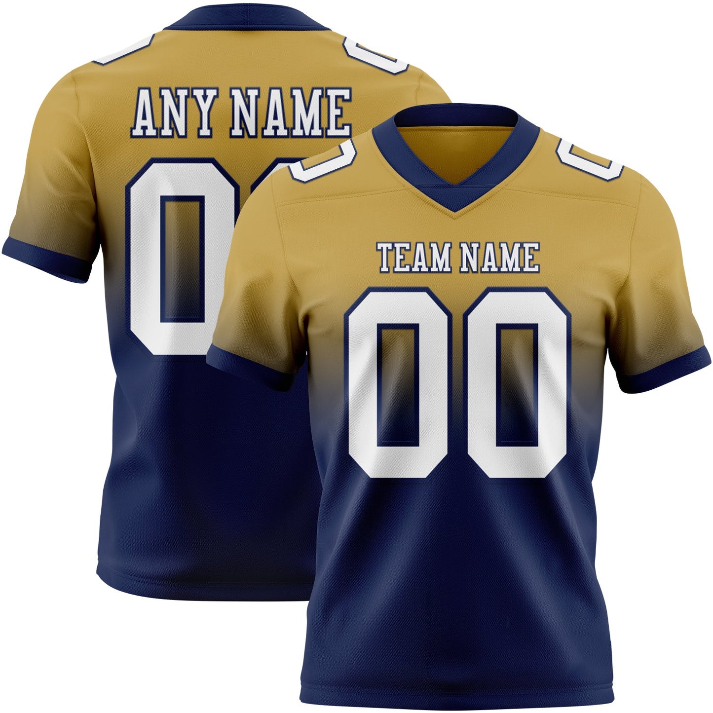 Custom Old Gold White-Navy Mesh Authentic Fade Fashion Football Jersey - Sky-Custom