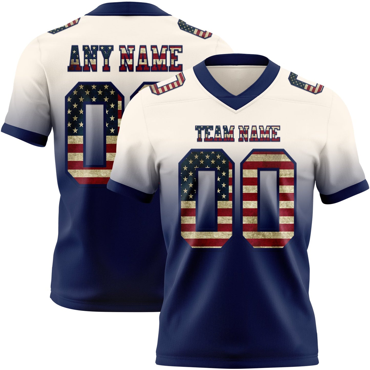 Custom Cream Vintage USA Flag-Navy Mesh Authentic Fade Fashion Football Jersey - Sky-Custom