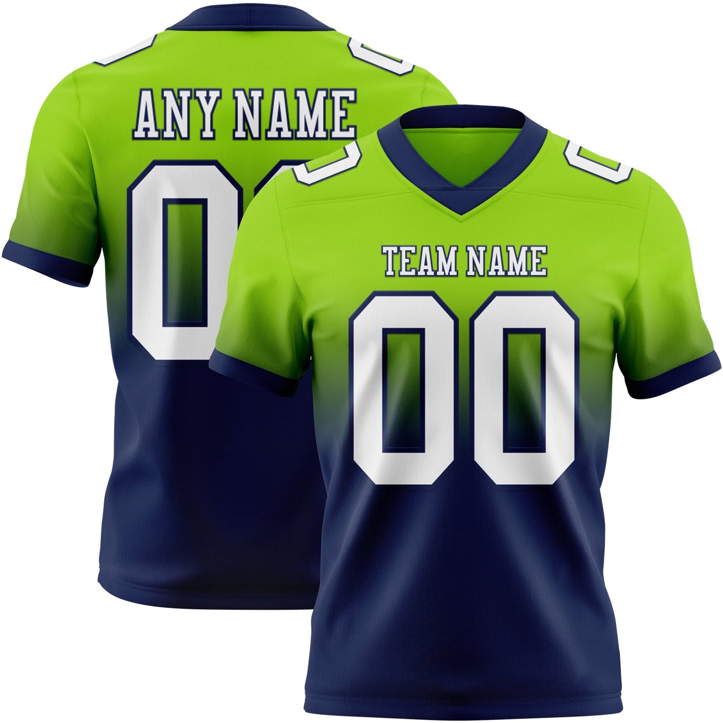Custom Neon Green White-Navy Mesh Authentic Fade Fashion Football Jersey - Sky-Custom