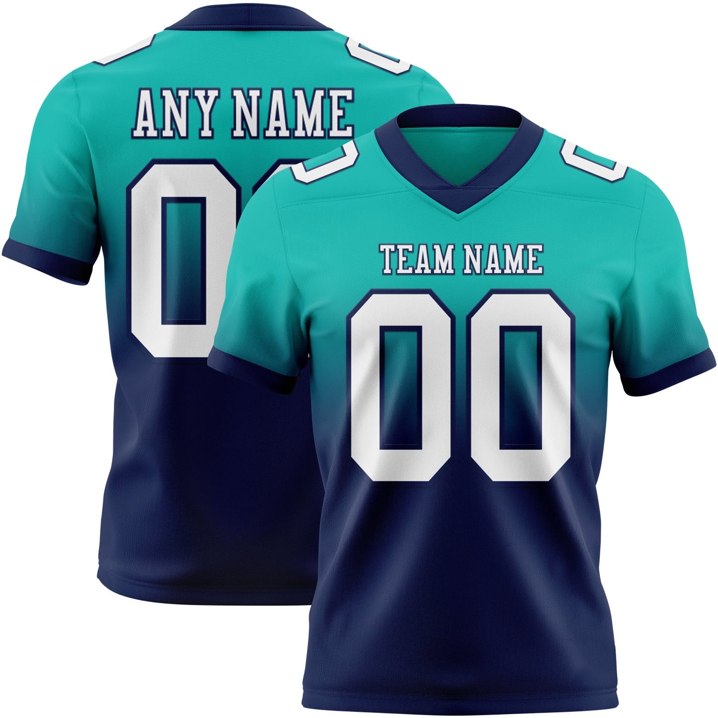Custom Aqua White-Navy Mesh Authentic Fade Fashion Football Jersey - Sky-Custom