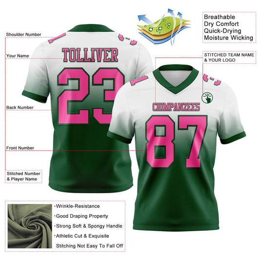 Custom White Pink-Green Mesh Authentic Fade Fashion Football Jersey - Sky-Custom