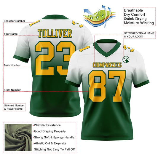 Custom White Gold-Green Mesh Authentic Fade Fashion Football Jersey - Sky-Custom
