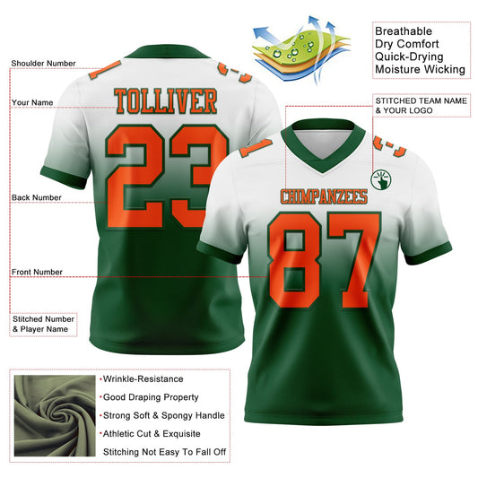 Custom White Orange-Green Mesh Authentic Fade Fashion Football Jersey - Sky-Custom