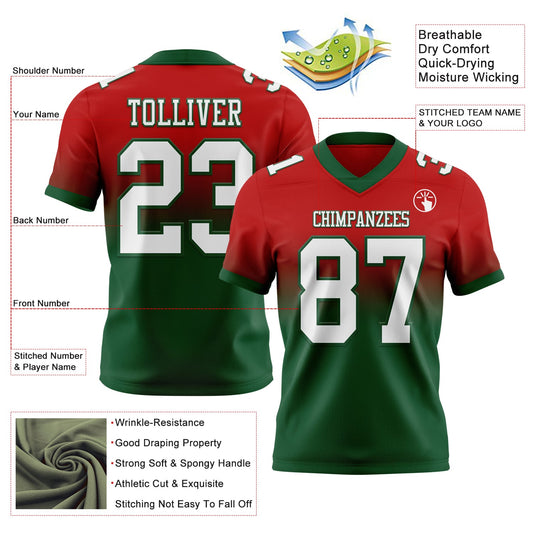 Custom Red White-Green Mesh Authentic Fade Fashion Football Jersey - Sky-Custom