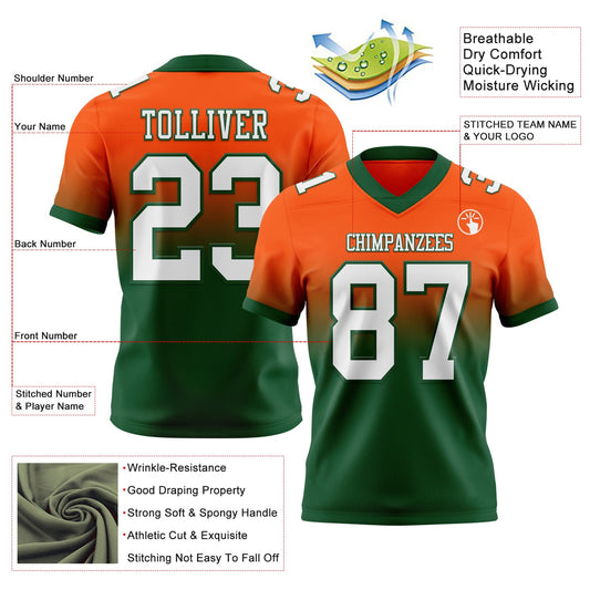 Custom Orange White-Green Mesh Authentic Fade Fashion Football Jersey - Sky-Custom