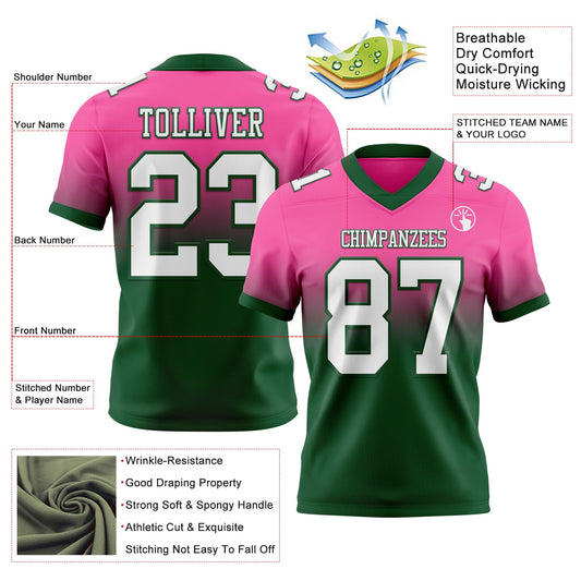 Custom Pink White-Green Mesh Authentic Fade Fashion Football Jersey - Sky-Custom