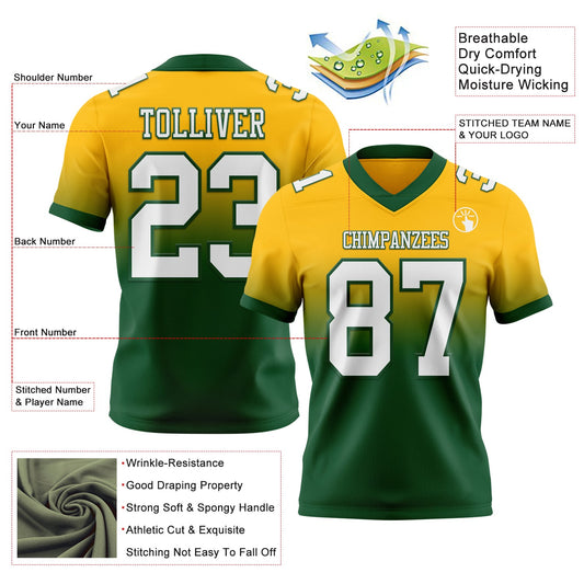 Custom Gold White-Green Mesh Authentic Fade Fashion Football Jersey - Sky-Custom