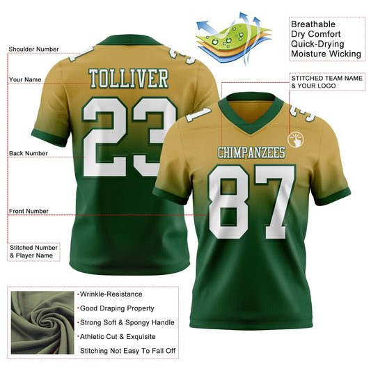 Custom Old Gold White-Green Mesh Authentic Fade Fashion Football Jersey - Sky-Custom