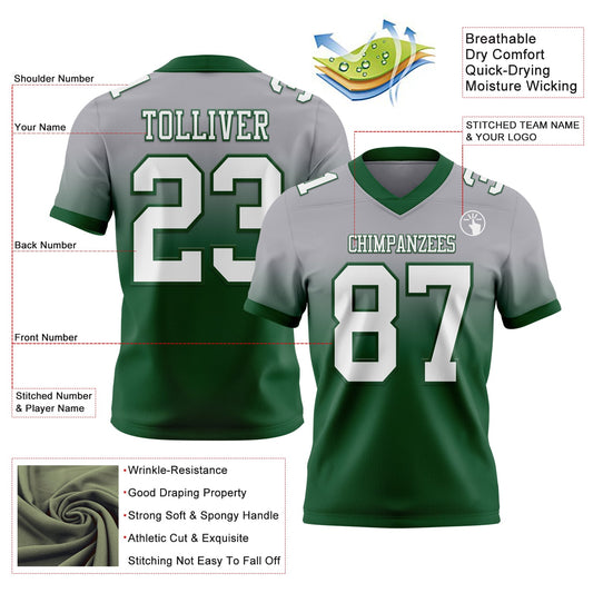 Custom Gray White-Green Mesh Authentic Fade Fashion Football Jersey - Sky-Custom