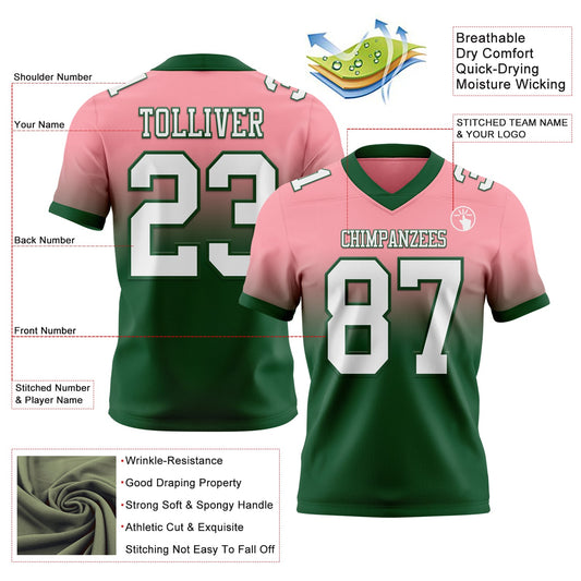 Custom Medium Pink White-Green Mesh Authentic Fade Fashion Football Jersey - Sky-Custom