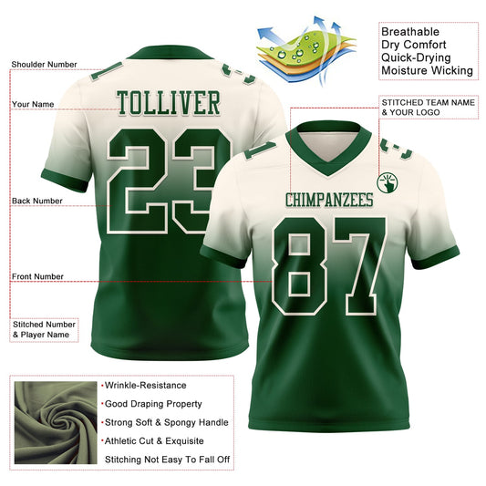 Custom Cream Green Mesh Authentic Fade Fashion Football Jersey - Sky-Custom