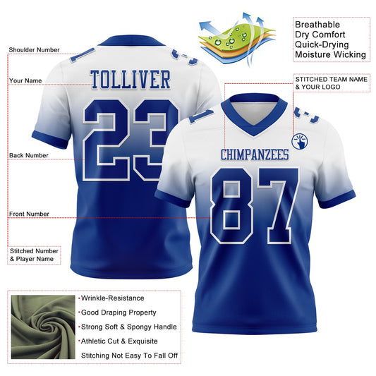 Custom White Royal Mesh Authentic Fade Fashion Football Jersey - Sky-Custom