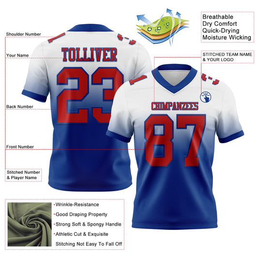 Custom White Red-Royal Mesh Authentic Fade Fashion Football Jersey - Sky-Custom