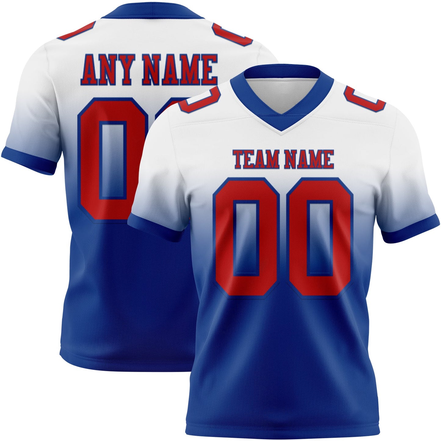 Custom White Red-Royal Mesh Authentic Fade Fashion Football Jersey - Sky-Custom