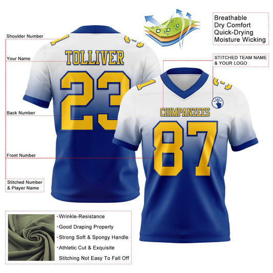Custom White Yellow-Royal Mesh Authentic Fade Fashion Football Jersey - Sky-Custom