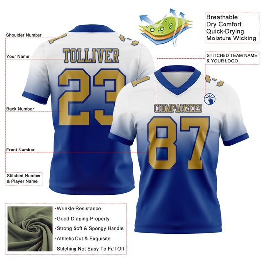 Custom White Old Gold-Royal Mesh Authentic Fade Fashion Football Jersey - Sky-Custom