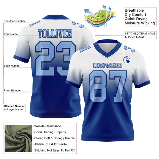 Custom White Light Blue-Royal Mesh Authentic Fade Fashion Football Jersey - Sky-Custom