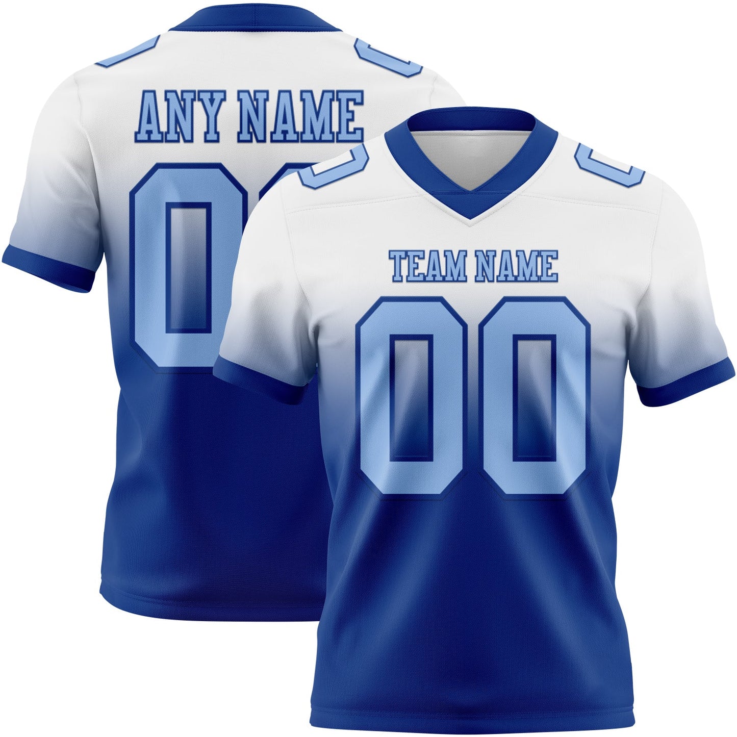 Custom White Light Blue-Royal Mesh Authentic Fade Fashion Football Jersey - Sky-Custom