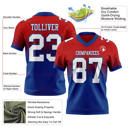 Custom Red White-Royal Mesh Authentic Fade Fashion Football Jersey - Sky-Custom