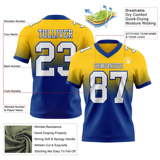 Custom Yellow White-Royal Mesh Authentic Fade Fashion Football Jersey - Sky-Custom