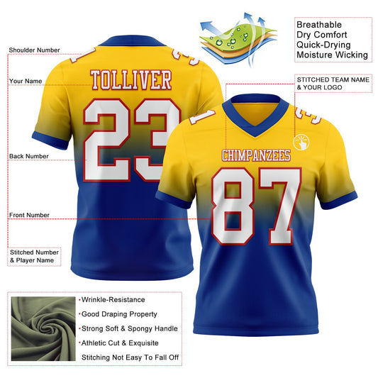 Custom Yellow White Royal-Red Mesh Authentic Fade Fashion Football Jersey - Sky-Custom