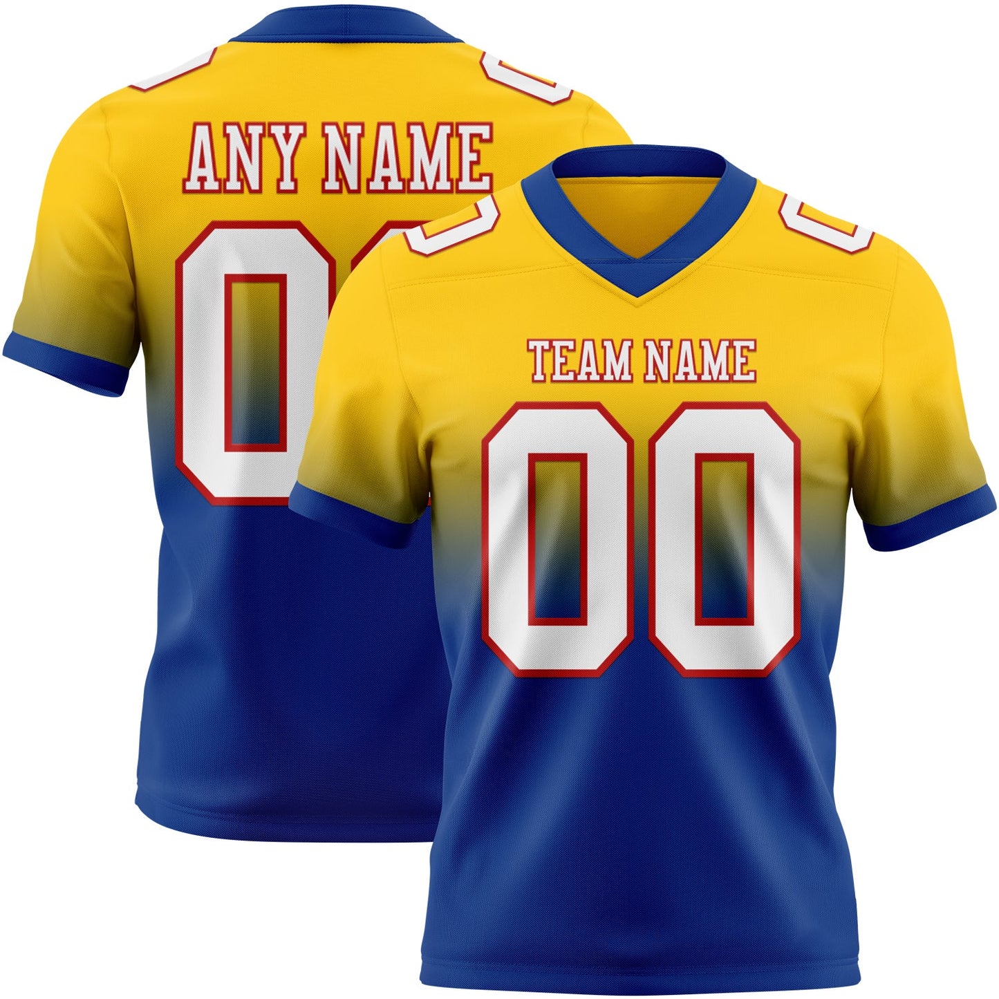 Custom Yellow White Royal-Red Mesh Authentic Fade Fashion Football Jersey - Sky-Custom