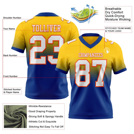 Custom Yellow White Royal-Orange Mesh Authentic Fade Fashion Football Jersey - Sky-Custom