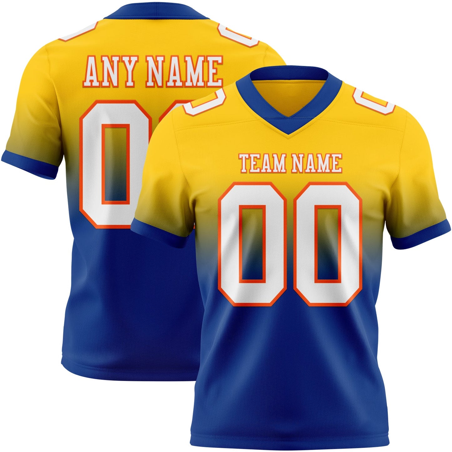 Custom Yellow White Royal-Orange Mesh Authentic Fade Fashion Football Jersey - Sky-Custom