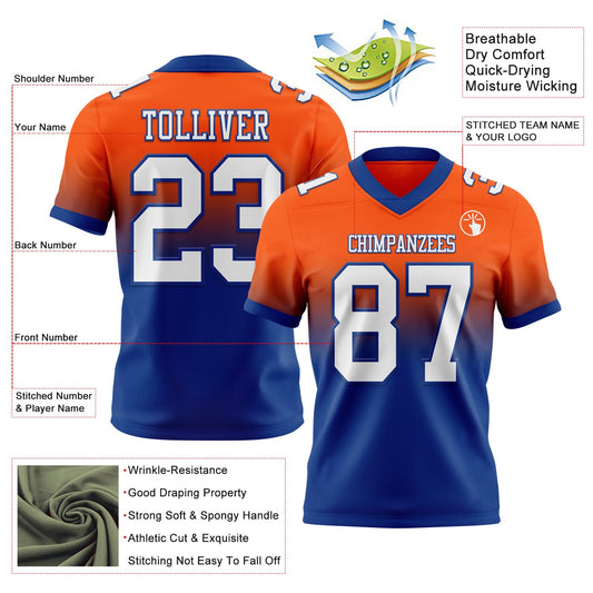 Custom Orange White-Royal Mesh Authentic Fade Fashion Football Jersey - Sky-Custom