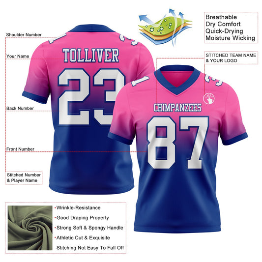 Custom Pink White-Royal Mesh Authentic Fade Fashion Football Jersey - Sky-Custom