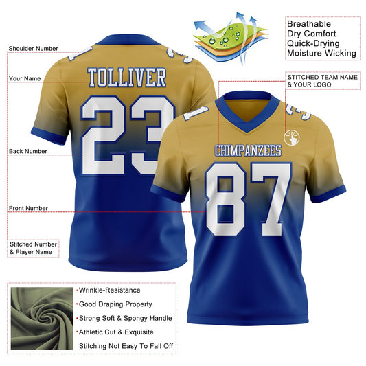 Custom Old Gold White-Royal Mesh Authentic Fade Fashion Football Jersey - Sky-Custom
