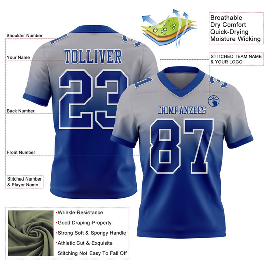 Custom Gray Royal-White Mesh Authentic Fade Fashion Football Jersey - Sky-Custom