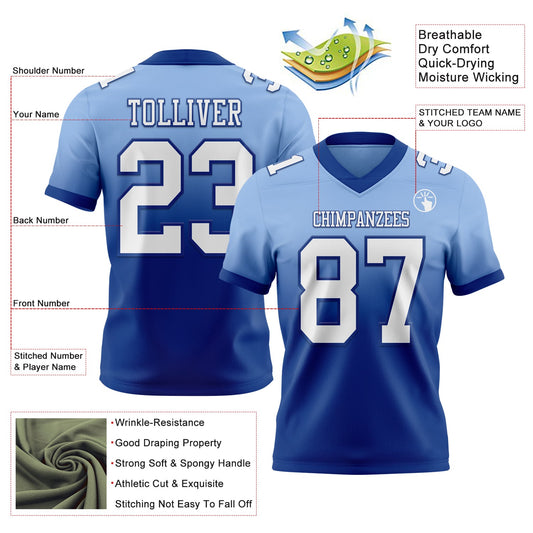 Custom Light Blue White-Royal Mesh Authentic Fade Fashion Football Jersey - Sky-Custom