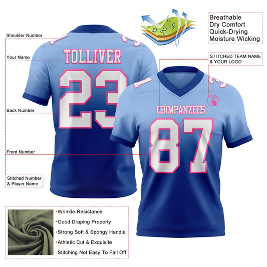 Custom Light Blue White Royal-Pink Mesh Authentic Fade Fashion Football Jersey - Sky-Custom