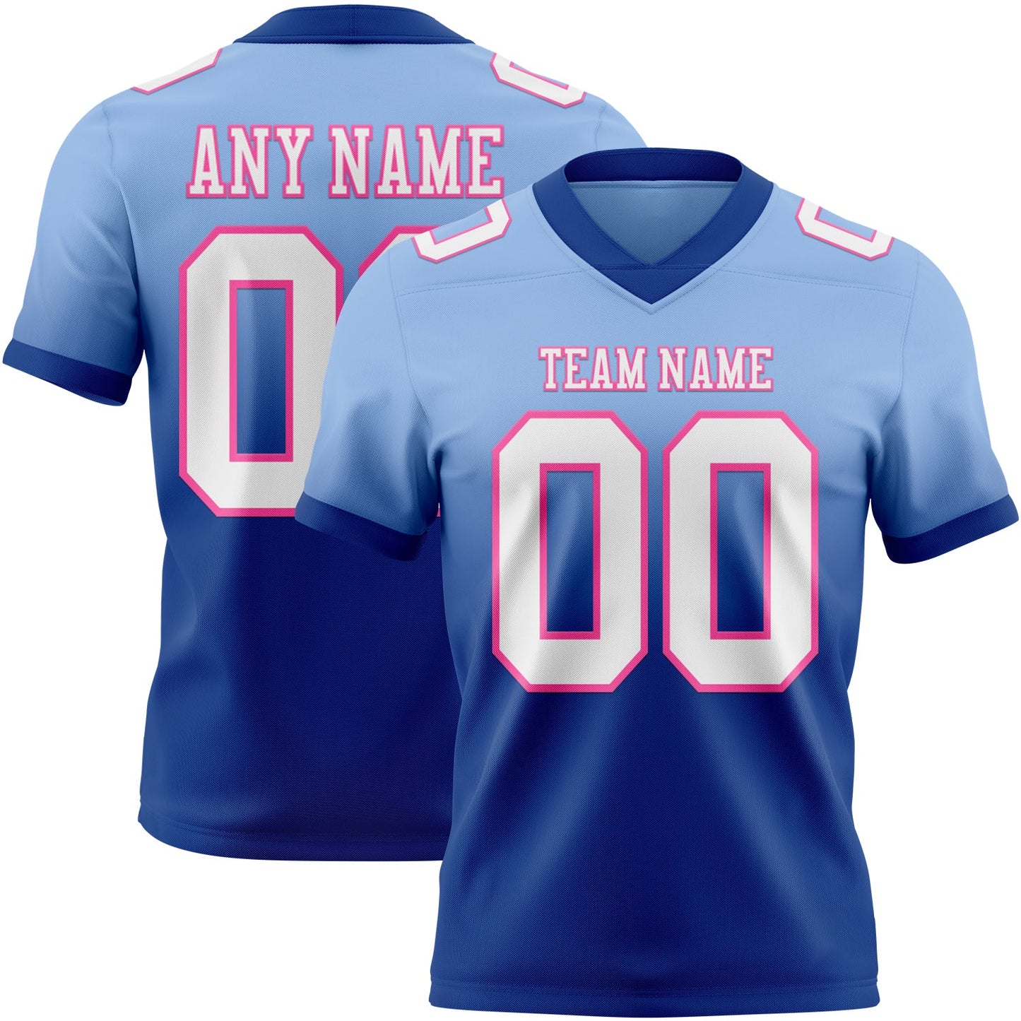 Custom Light Blue White Royal-Pink Mesh Authentic Fade Fashion Football Jersey - Sky-Custom