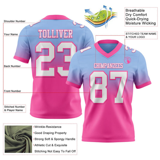 Custom Light Blue White-Pink Mesh Authentic Fade Fashion Football Jersey - Sky-Custom