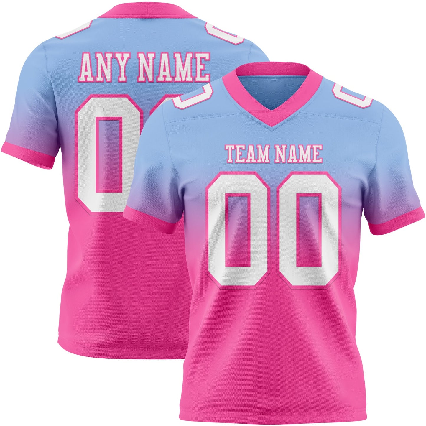 Custom Light Blue White-Pink Mesh Authentic Fade Fashion Football Jersey - Sky-Custom