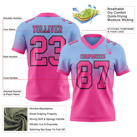 Custom Light Blue Pink-Black Mesh Authentic Fade Fashion Football Jersey - Sky-Custom