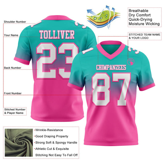 Custom Aqua White-Pink Mesh Authentic Fade Fashion Football Jersey - Sky-Custom