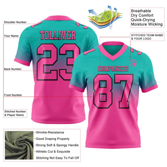 Custom Aqua Pink-Black Mesh Authentic Fade Fashion Football Jersey - Sky-Custom