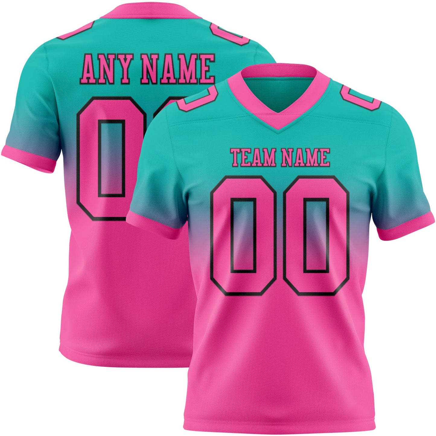 Custom Aqua Pink-Black Mesh Authentic Fade Fashion Football Jersey - Sky-Custom