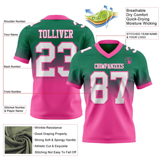 Custom Kelly Green White-Pink Mesh Authentic Fade Fashion Football Jersey - Sky-Custom