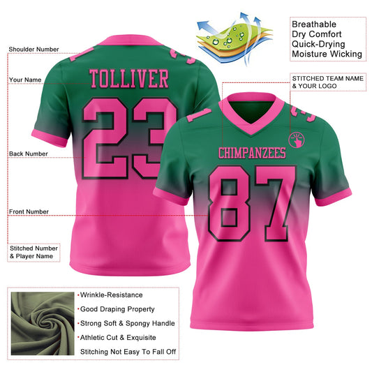 Custom Kelly Green Pink-Black Mesh Authentic Fade Fashion Football Jersey - Sky-Custom