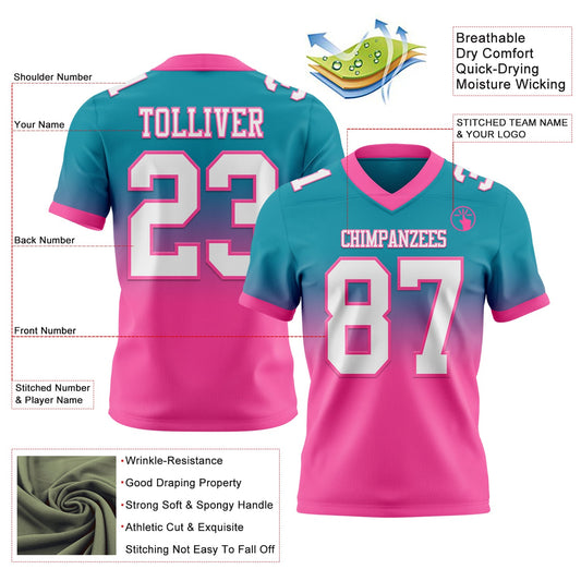 Custom Teal White-Pink Mesh Authentic Fade Fashion Football Jersey - Sky-Custom