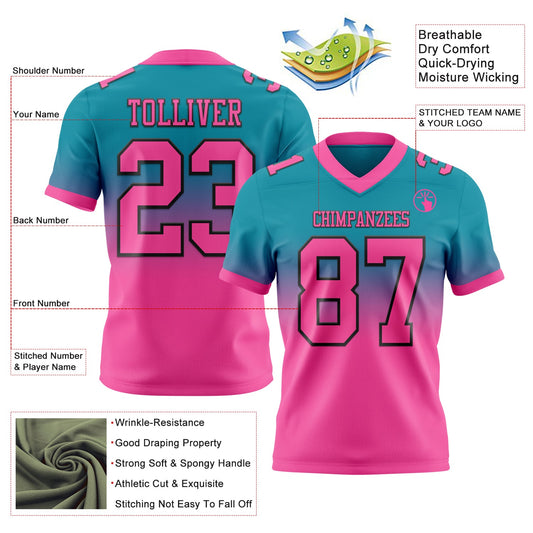 Custom Teal Pink-Black Mesh Authentic Fade Fashion Football Jersey - Sky-Custom