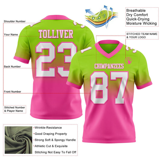 Custom Neon Green White-Pink Mesh Authentic Fade Fashion Football Jersey - Sky-Custom