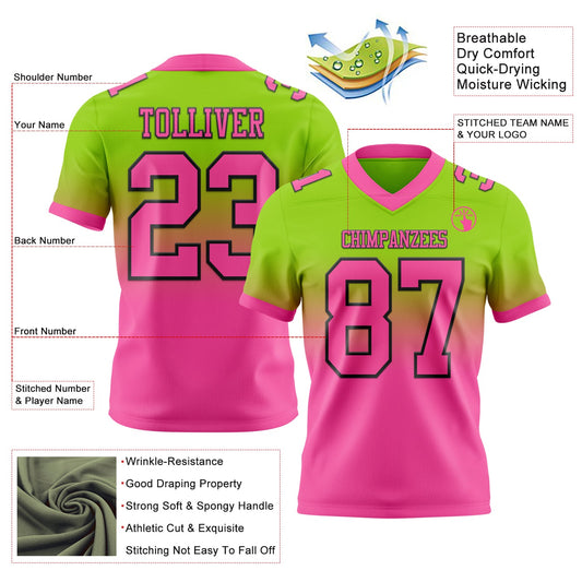 Custom Neon Green Pink-Black Mesh Authentic Fade Fashion Football Jersey - Sky-Custom