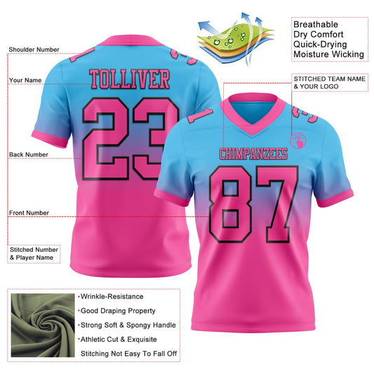 Custom Sky Blue Pink-Black Mesh Authentic Fade Fashion Football Jersey - Sky-Custom